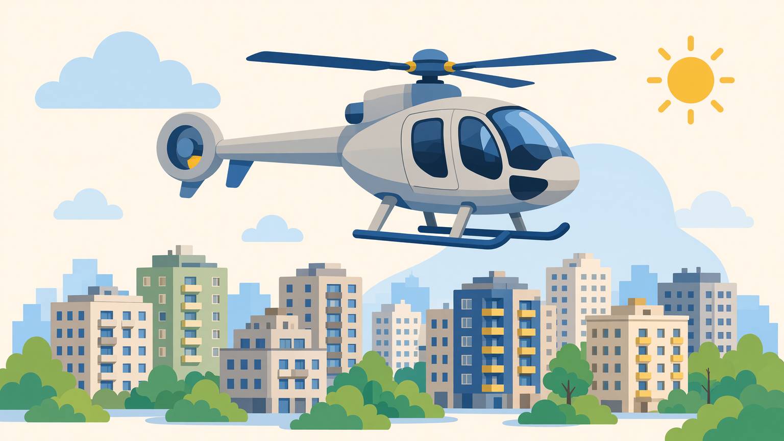 Un elicopter modern fără elice la coadă zboară deasupra unui oraș