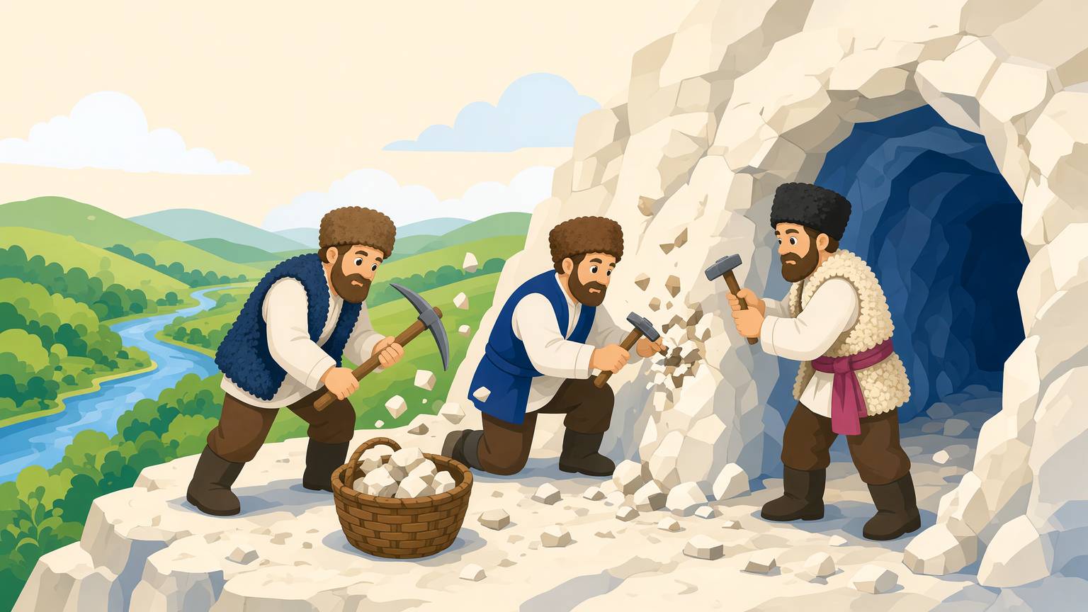 Săteni din Butuceni sapă cu târnăcoapele un tunel prin stânca de calcar, pe la 1820
